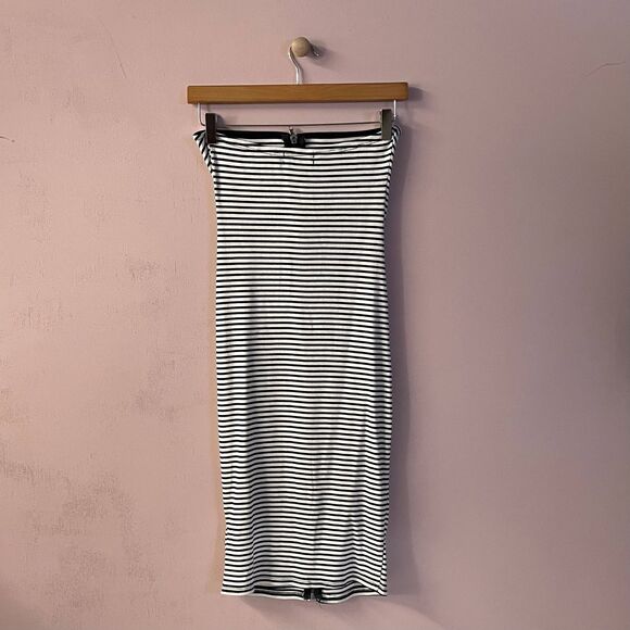 Urban Outfitters Cream/Black Striped Zip-Front Strapless BodyCon Dress Sz S NWT - Picture 4 of 12